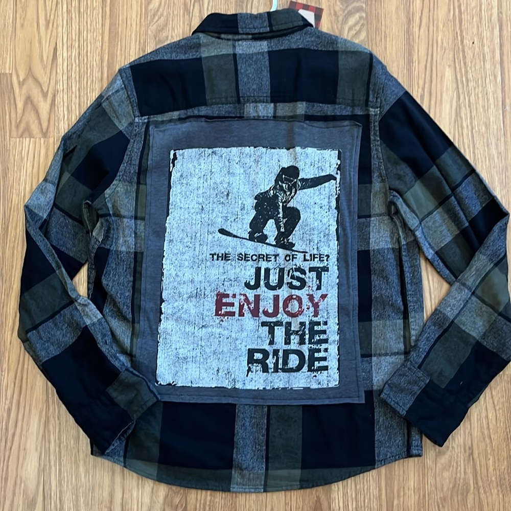 Snowboarding Flannel Shirt upcycled unisex Large